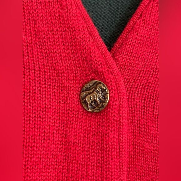 Lady Arrow Collection 100% Wool Cardigan Sweater Red Green Gold buttons Size 38 - Picture 5 of 7